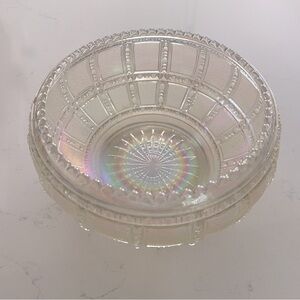 Vintage Lenox Imperial Glass Beaded Block Frosted Iridescent Bowl Dish